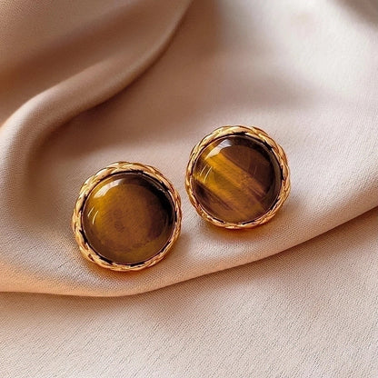 1 Pair Elegant Minimalist Geometric Plating Tiger Eye Drop Earrings Ear Studs