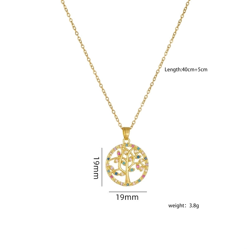 304 Stainless Steel Copper Heart Shape Life Tree Pendant Necklace