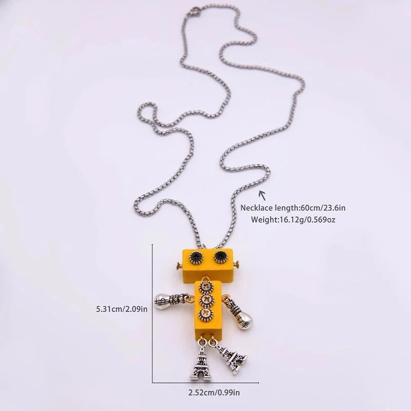 Modern Style Cool Style Robot 304 Stainless Steel Alloy Wood 18K Gold Plated Pendant Necklace