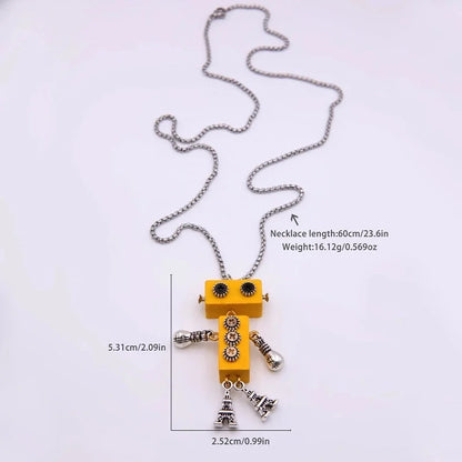 Modern Style Cool Style Robot 304 Stainless Steel Alloy Wood 18K Gold Plated Pendant Necklace