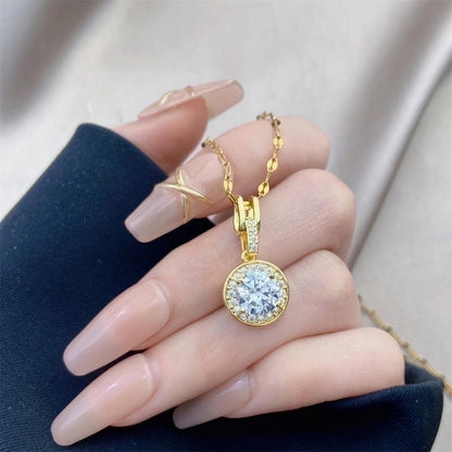 Minimalist Bow Knot Titanium Steel Copper Inlay Rhinestones Pendant Necklace