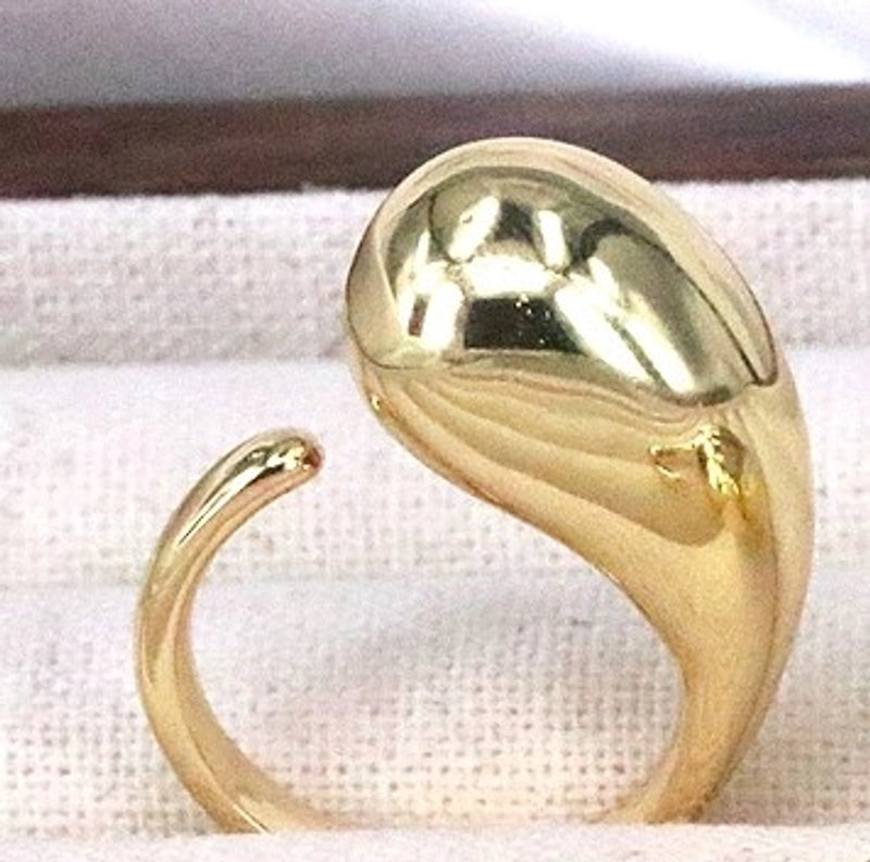 Vintage Style Minimalist Water Droplets Heart Shape Copper Gold Plated Open Rings In Bulk