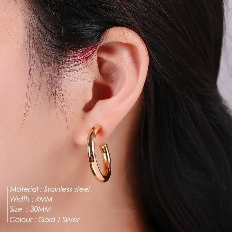 Fashion Geometric Plating 304 Stainless Steel Hoop Earrings