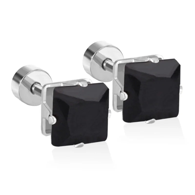 Minimalist Square Stainless Steel Rhinestone Ear Studs 1 Pair