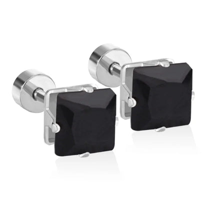 Minimalist Square Stainless Steel Rhinestone Ear Studs 1 Pair
