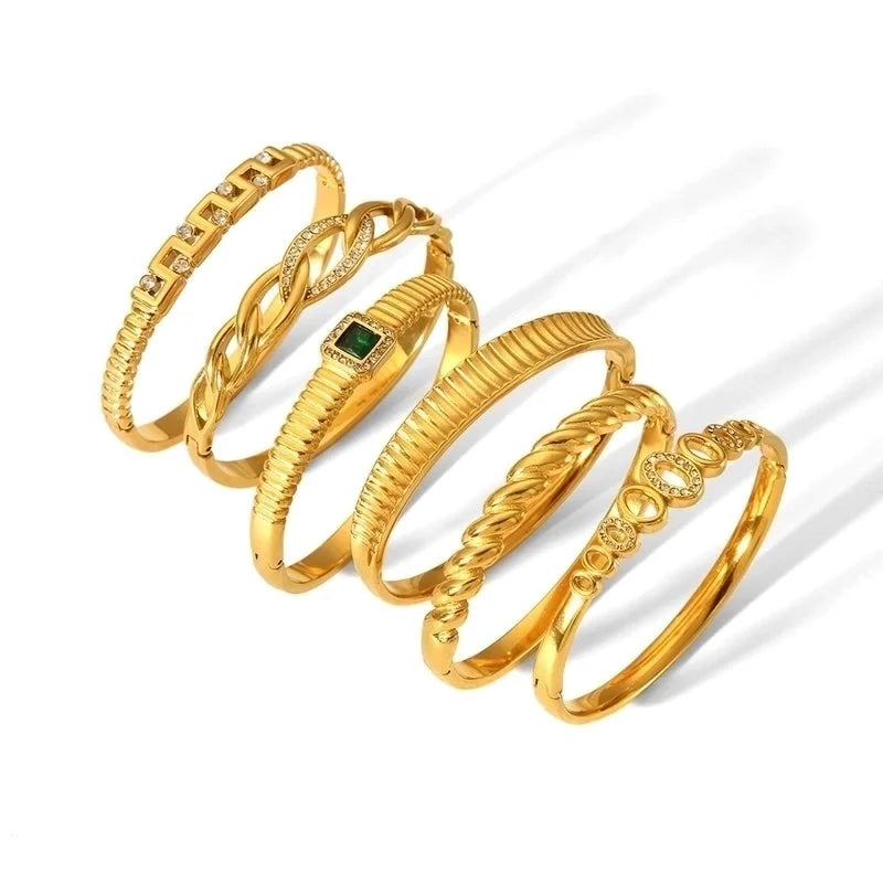 Vintage Style Roman Style Geometric 304 Stainless Steel 18K Gold Plated Zircon Bangle In Bulk