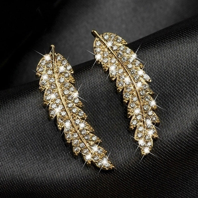 Fashion Inlaid Zircon Leaf Shaped Copper Earrings