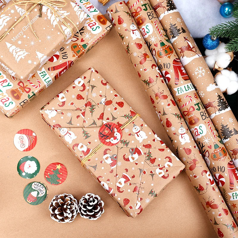 Christmas Gift Gift Box Wrapping Paper Brown Kraft Paper Uv Printing Environmentally Friendly Christmas Wrapping Paper Set