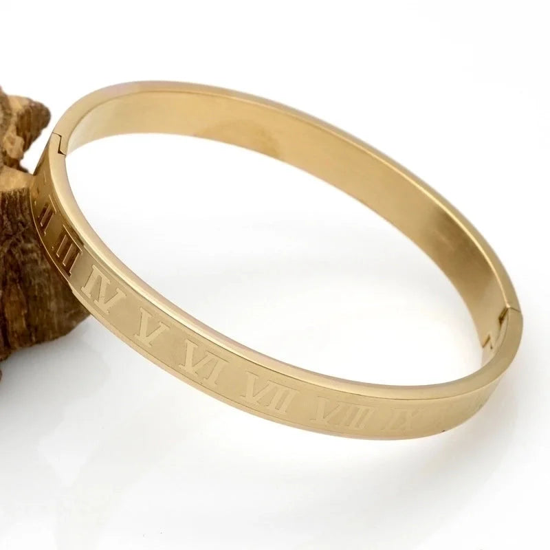 Fashion Number 304 Stainless Steel 18K Gold Plated No Inlay Bangle In Bulk