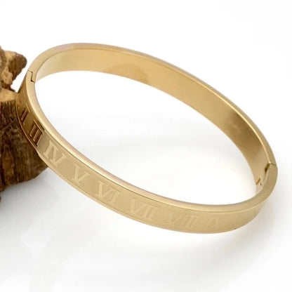 Fashion Number 304 Stainless Steel 18K Gold Plated No Inlay Bangle In Bulk