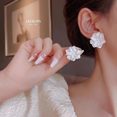 3 Pieces Sweet Heart Shape Rose Flower Inlay Imitation Pearl Alloy Rhinestones Earrings