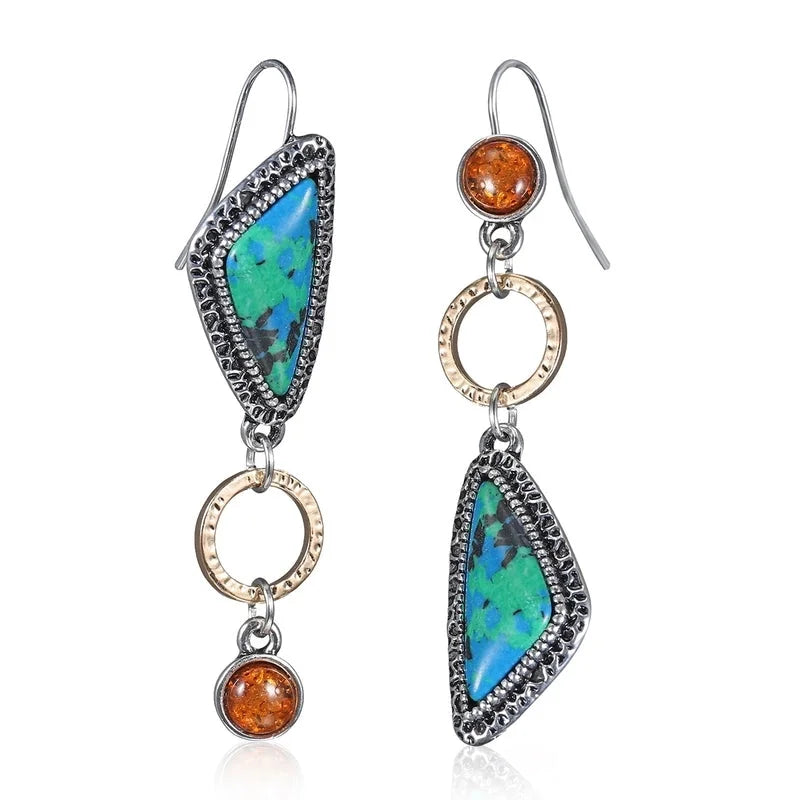 Hot Artistic Retro Geometric Lapis Lazor Ear Drop Bohemian Natural Stone Antique Women\'s Earrings
