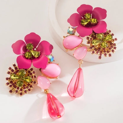 Fashion Exaggerated Bohemian Earrings Alloy Resin Flower Earrings Layered Retro Long Earrings