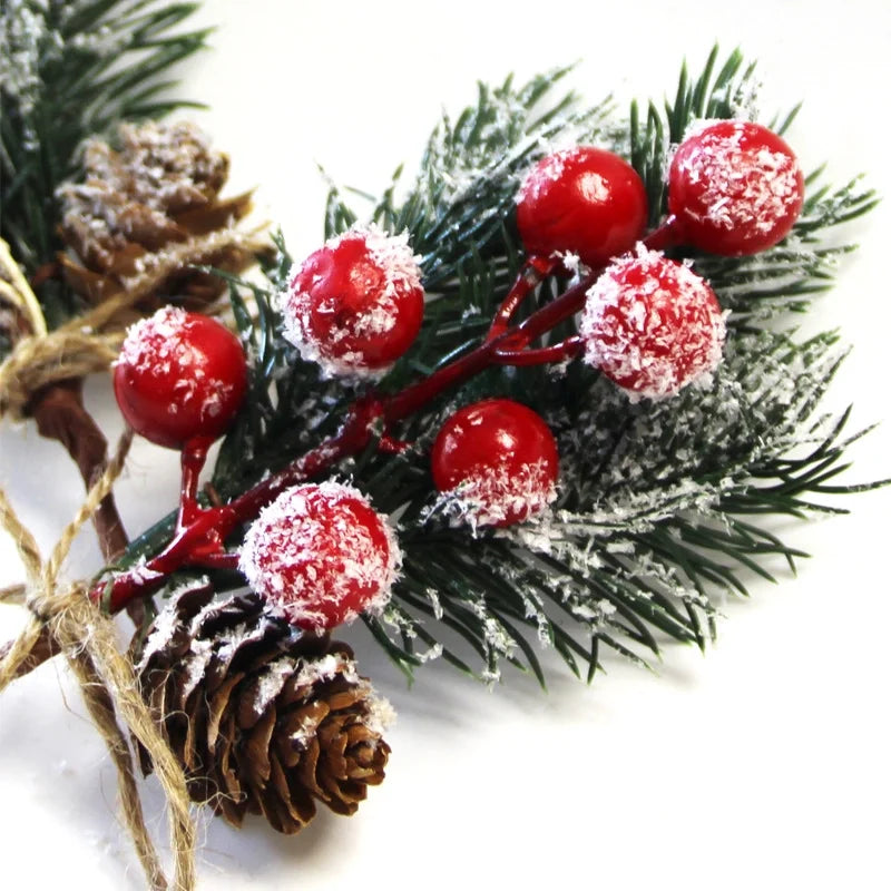 Cross-Border Christmas Accessories Pine Needle Pine Cone Simulation Berries Christmas Decoration Snowflake Hemp Rope Red Berry Bouquet