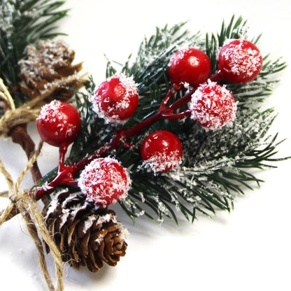 Cross-Border Christmas Accessories Pine Needle Pine Cone Simulation Berries Christmas Decoration Snowflake Hemp Rope Red Berry Bouquet