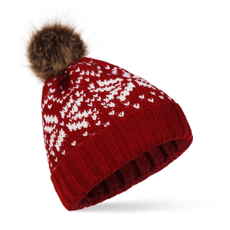Women's Basic Retro Snowflake Pom Poms Eaveless Wool Cap