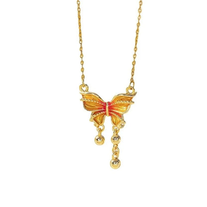 Titanium Steel Copper Plating Heart Shape Flower Bow Knot Pendant Necklace