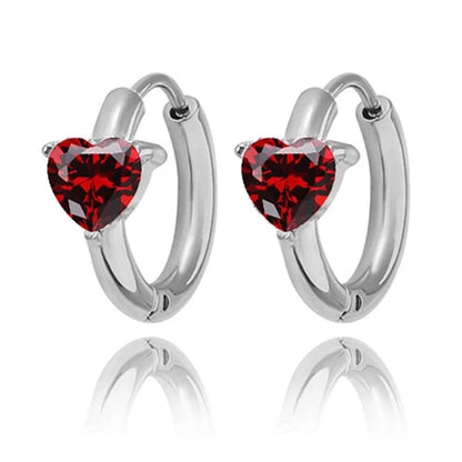1 Pair Minimalist Heart Shape Inlay Titanium Steel Zircon Earrings