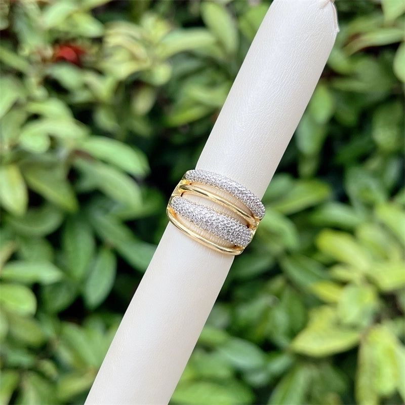 Copper 18K Gold Plated Inlay Geometric Zircon Open Rings