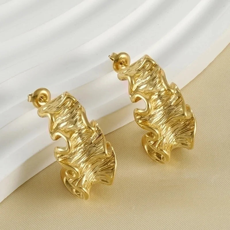 1 Pair Classical Minimalist C Shape Irregular Plating Stainless Steel 18K Gold Plated Ear Studs