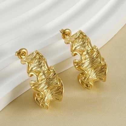 1 Pair Classical Minimalist C Shape Irregular Plating Stainless Steel 18K Gold Plated Ear Studs