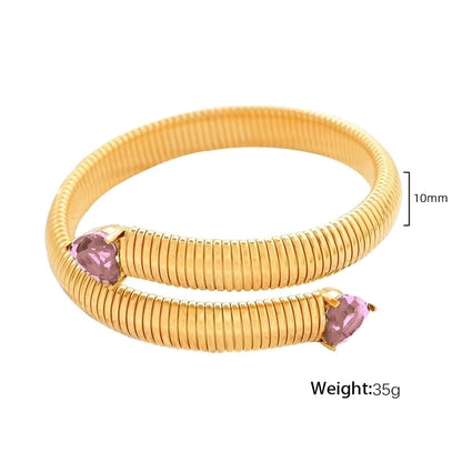 Retro Punk Heart Shape Titanium Steel 18K Gold Plated Zircon Bangle In Bulk