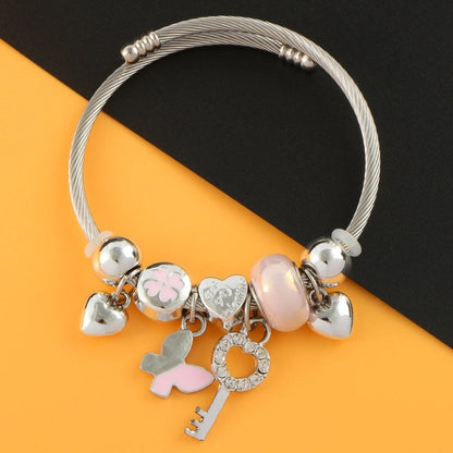 Elegant Luxurious Heart Shape 304 Stainless Steel White Gold Plated Crystal Zircon Bangle In Bulk