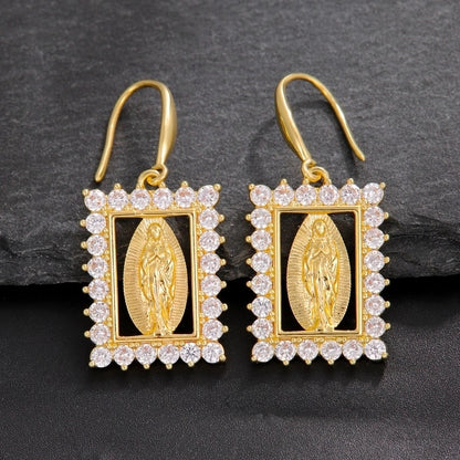 1 Pair Nordic Style Vintage Style Religion Round Oval Rectangle Plating Inlay Copper Zircon 18K Gold Plated Drop Earrings