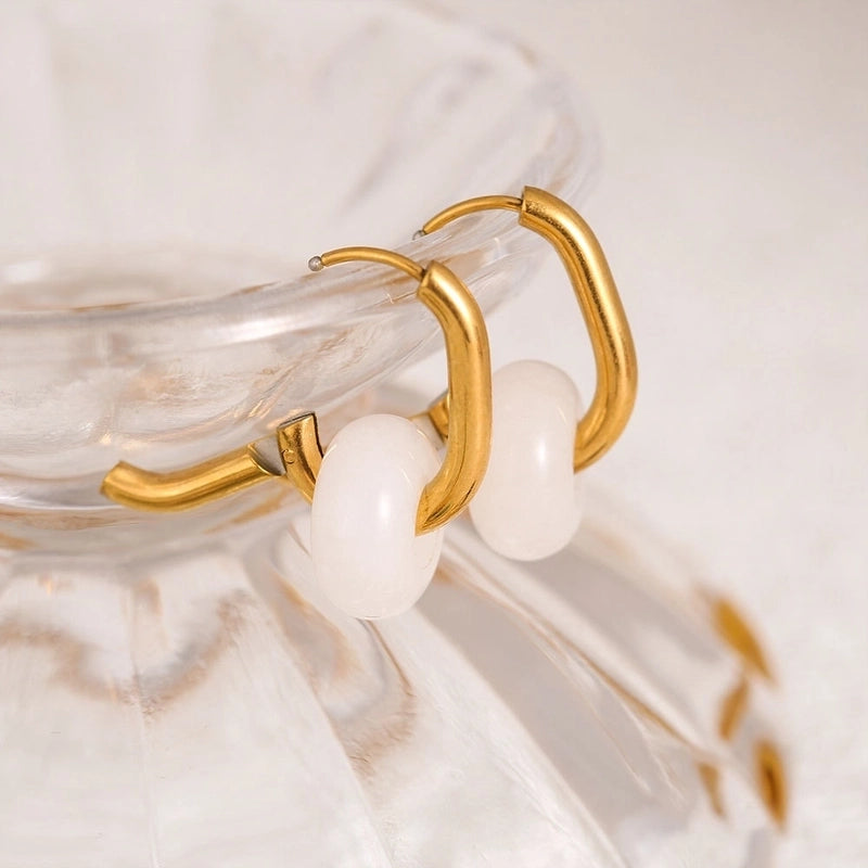 1 Pair Minimalist Geometric Plating 304 Stainless Steel Natural Stone Drop Earrings