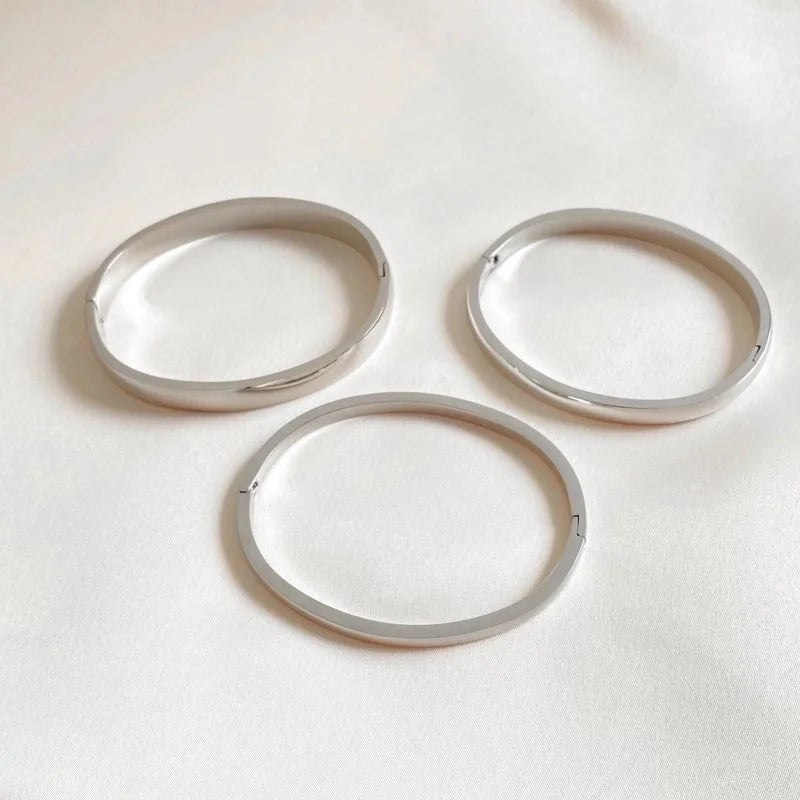 Minimalist Solid Color 304 Stainless Steel 16K Gold Plated White Gold Plated Gold Plated Bangle In Bulk