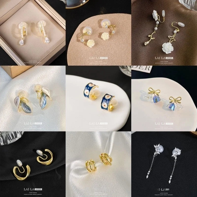 Mosquito Incense Plate Ear Clip Women's Ear Holes Exquisite Pearl Earrings Advanced Hong Kong Style Retro Niche Light Luxury Earrings