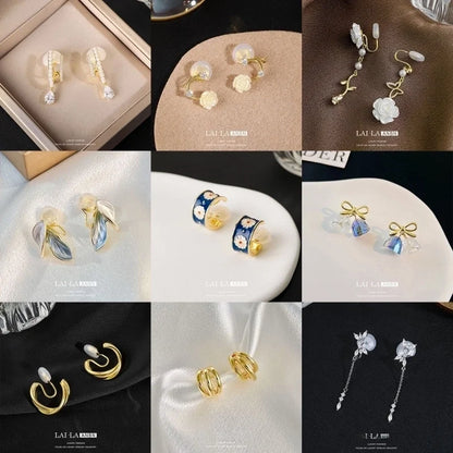 Mosquito Incense Plate Ear Clip Women's Ear Holes Exquisite Pearl Earrings Advanced Hong Kong Style Retro Niche Light Luxury Earrings