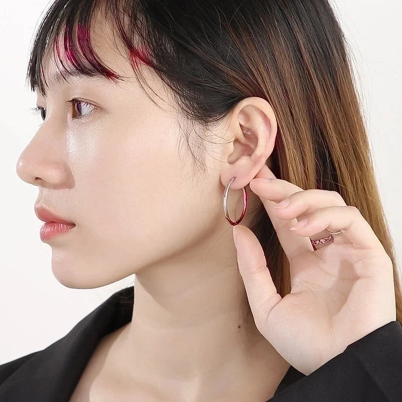 1 Pair Streetwear Solid Color Titanium Steel 18K Gold Plated Hoop Earrings