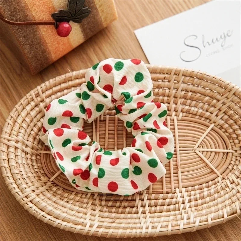 Christmas Retro Women's Polka Dots Handmade Hair Tie