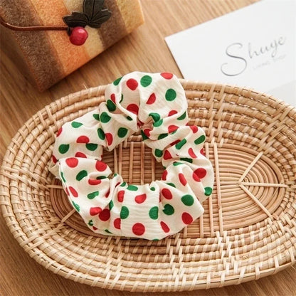 Christmas Retro Women's Polka Dots Handmade Hair Tie