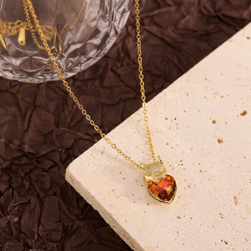 Titanium Steel Copper Leaf Heart Shape Pendant Necklace