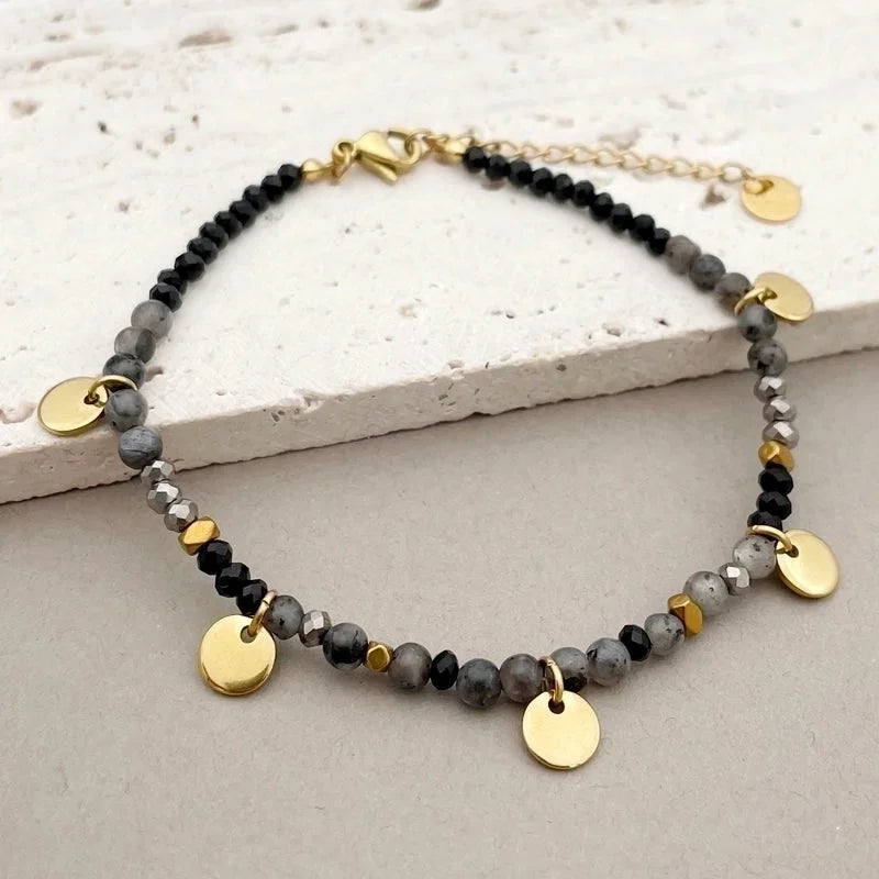 IG Style Casual Round 304 Stainless Steel Natural Stone Labradorite Gold Plated Bracelets In Bulk