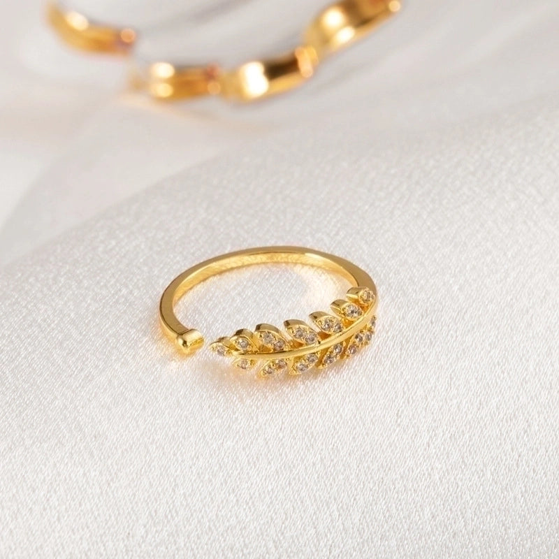 Classic Style Geometric Copper Plating Inlay Zircon 18k Gold Plated Open Ring