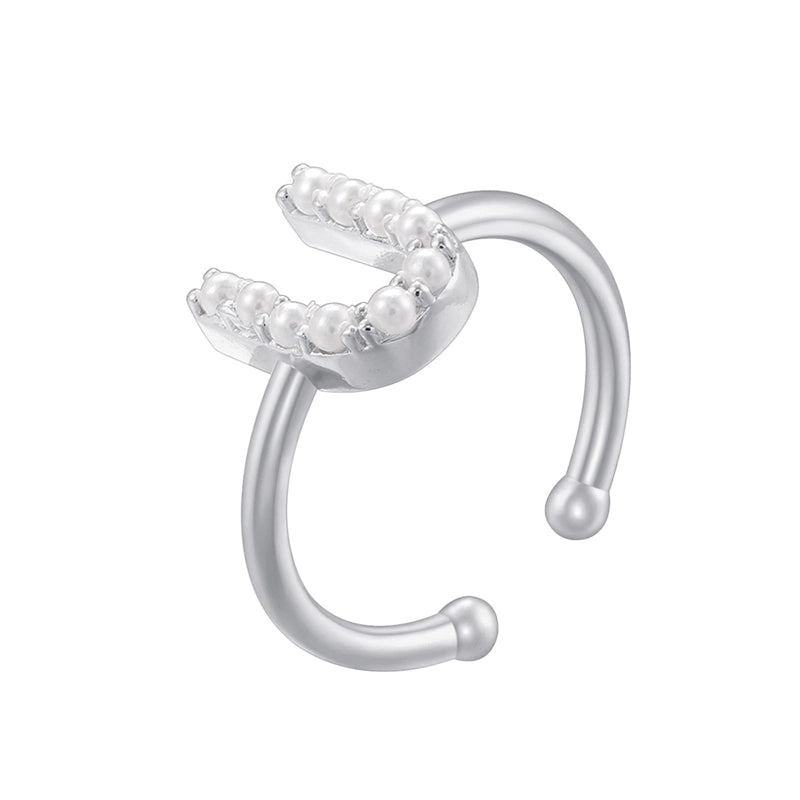 Copper 18K Gold Plated Plating Inlay Letter Artificial Pearls Open Rings