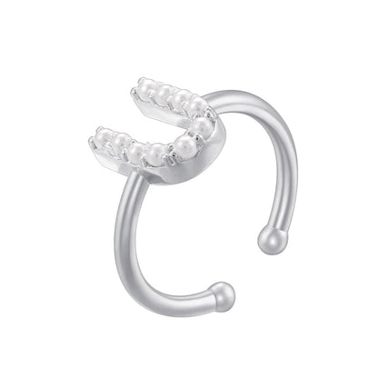 Copper 18K Gold Plated Plating Inlay Letter Artificial Pearls Open Rings