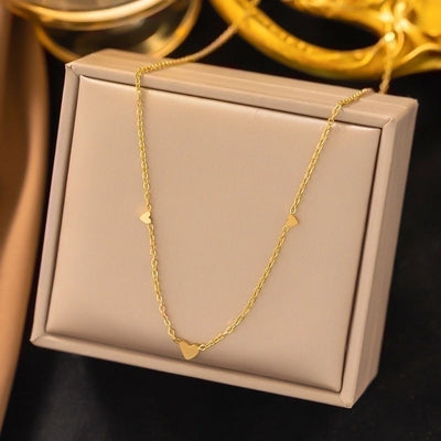 304 Stainless Steel 18K Gold Plated Minimalist Plating Inlay U Shape Heart Shape Acrylic Artificial Rhinestones Plastic Pendant Necklace