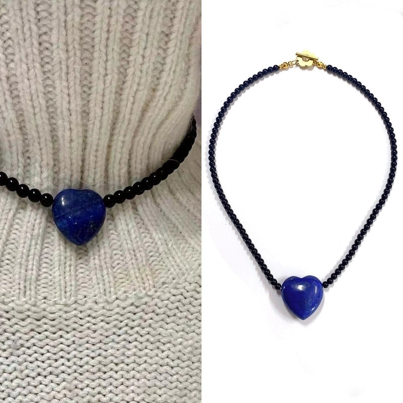 2 Pieces Minimalist Heart Shape Natural Stone Titanium Steel Pendant Necklace In Bulk