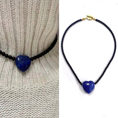 2 Pieces Minimalist Heart Shape Natural Stone Titanium Steel Pendant Necklace In Bulk