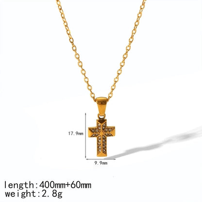 IG Style Cross 304 Stainless Steel Zircon Plating Inlay Pendant Necklace