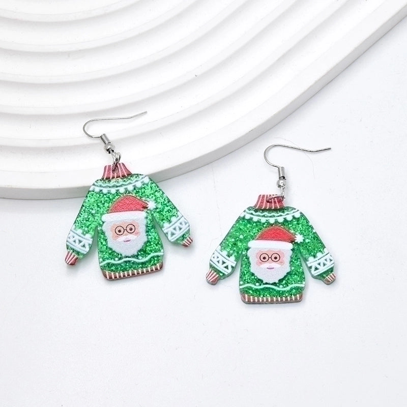1 Pair Minimalist Christmas Tree Printing Arylic Drop Earrings