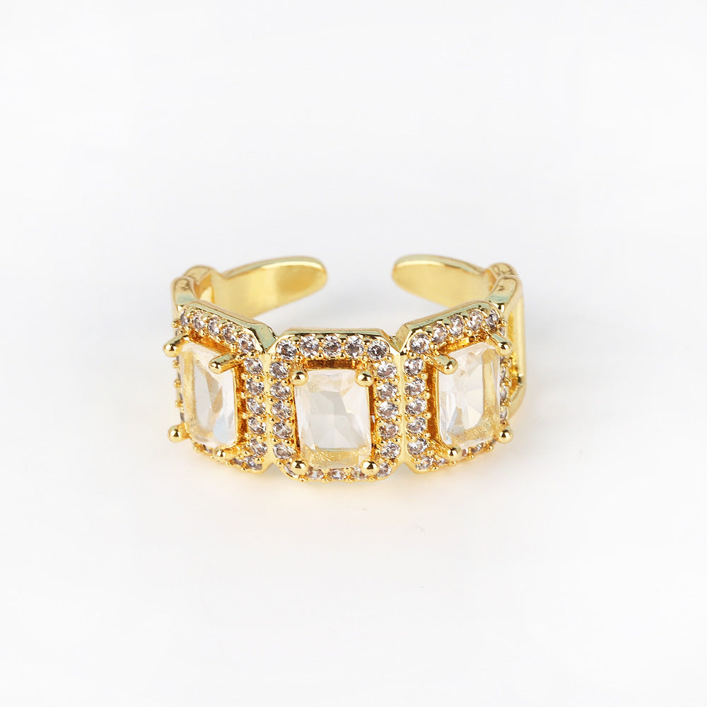 Moderate Luxury Women Fan-Shape Square Heart Circle Gold Plated Copper Rings