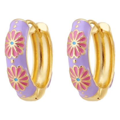 1 Pair Fashion Flower Copper Enamel Earrings