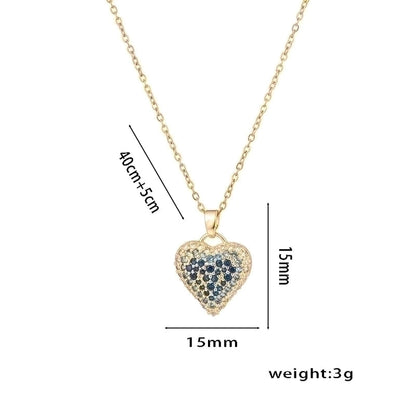 Sweet Solid Color Titanium Steel Zircon 18K Gold Plated Inlay Pendant Necklace