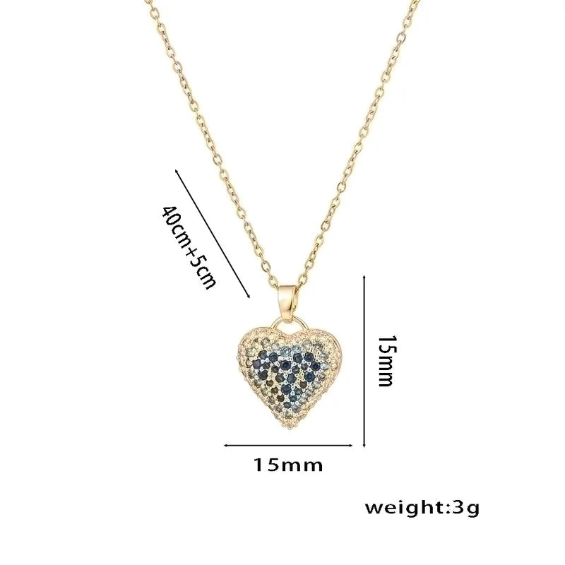 Sweet Solid Color Titanium Steel Zircon 18K Gold Plated Inlay Pendant Necklace