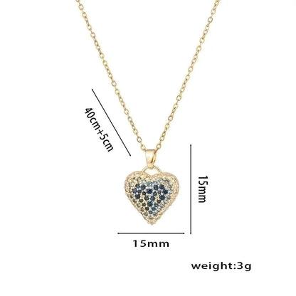 Sweet Solid Color Titanium Steel Zircon 18K Gold Plated Inlay Pendant Necklace